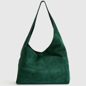 Quince Italian Suede Slouchy Shoulder Bag - Emerald